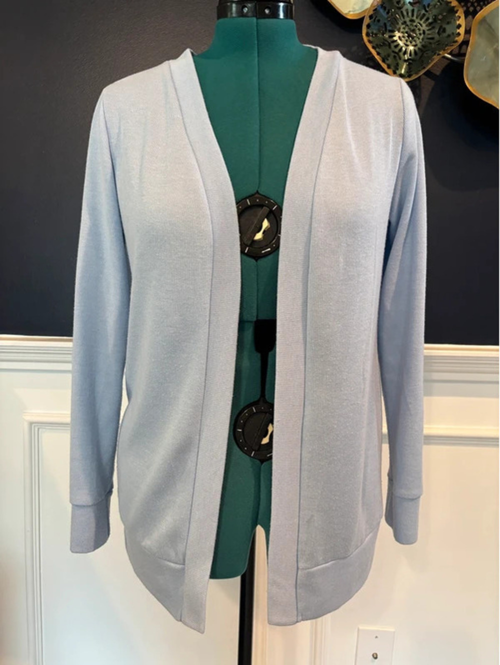 Hount Women's Light Blue Open Front Cardigan Sweater Medium Soft Stretch